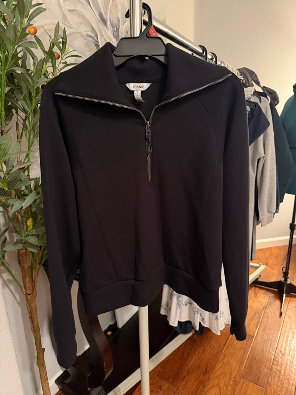 SPANX Black Half-Zip Funnel Neck Pullover